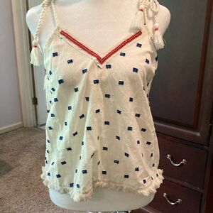 Aerie Rope Strap Tank Top with Blue Appliqués